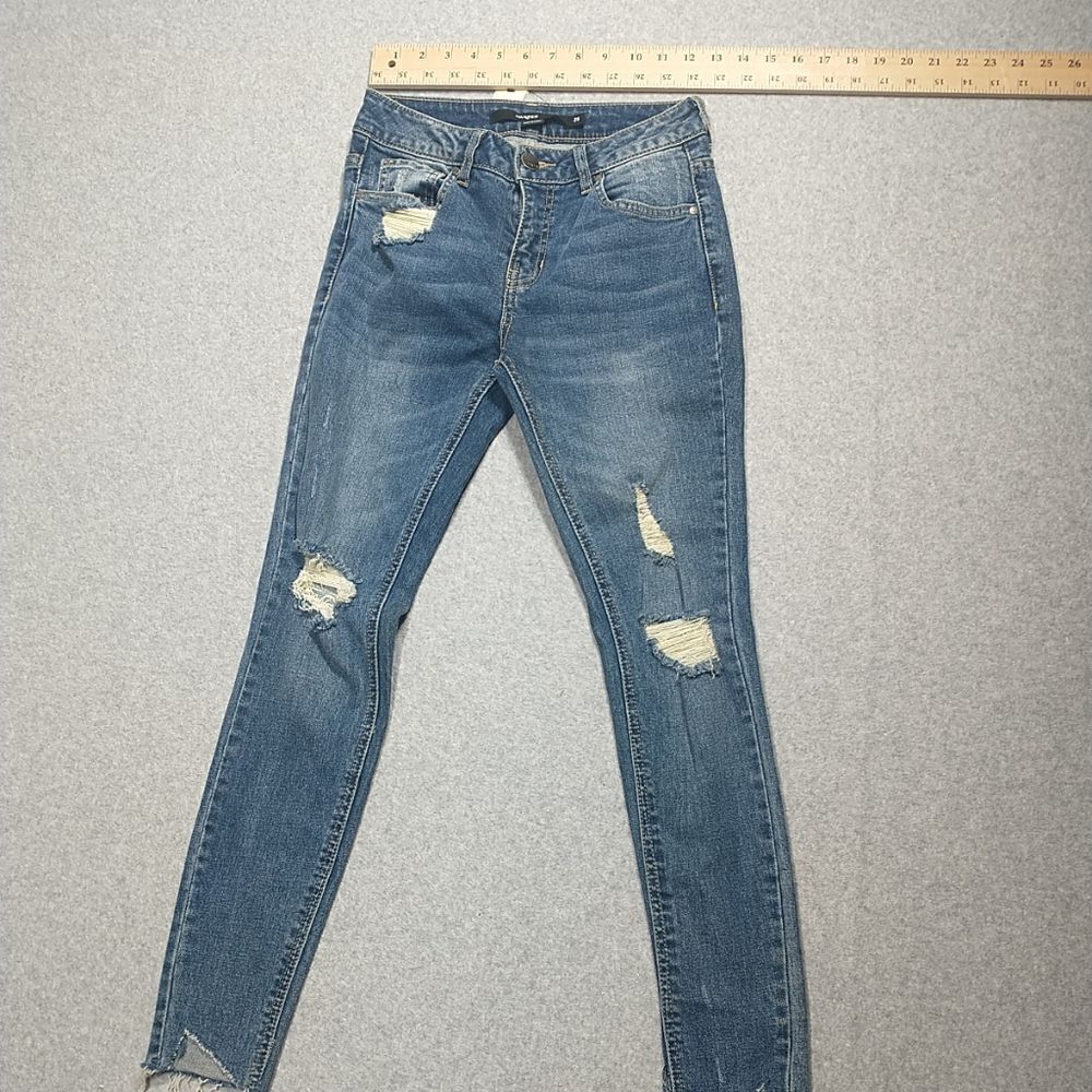 Harper Mid Rise Straight Jeans Size 25 Raw Hem Medium Wash Blue Denim 27X25.